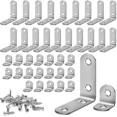 40 Stück Winkelverbinder, 20x20mm & 50x50mm Metallwinkel 90 Grad mit Schrauben, Winkel Edelstahl, Montagewinkel zum Befestigen und Reparieren von für Möbel, Stuhl, Tisch, Fenster