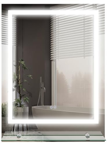 kleankin Badspiegel mit Beleuchtung 70 x 50 cm Rechteckiger Wandspiegel LED Spiegel mit Touchschalter, Memory-Funktion Lichtspiegel Beschlagfrei mit 3 Lichtfarben Transparent
