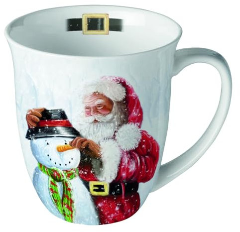 Ambiente Porzellan Tasse ca. 400ml Becher Bone China Mug Für Tee Oder Kaffee Herbst Winter Weihnachten Christmas Santa And Snowman