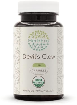 Devil's Claw USDA Organic 60 Capsules | Natural Herbal Supplement | Certified Organic Vegetarian Capsules and Organic Devil's Claw (Harpagophytum procumbens) Dried Root (60 Capsules)