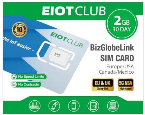 Carta SIM Eiotclub EU (33 Paesi) + USA + Canada + Messico, 2GB | 30 Giorni | 5G/4G LTE, SIM da Viaggio Prepagata, Solo Dati, Senza Contratto, Ricaricabile, Per Telefoni, Router, iPad, Tablet