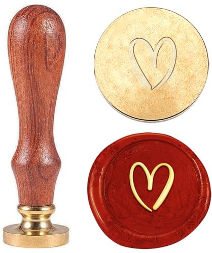 Hobbspring 1 Stück Vintage Herz Wachssiegelstempel Einfache Linie Herz Siegelwachs Stempel 25mm Abnehmbarer Messing Stempelkopf Mit Holzgriff Für Umschläge Dekor Zurück zur Schule