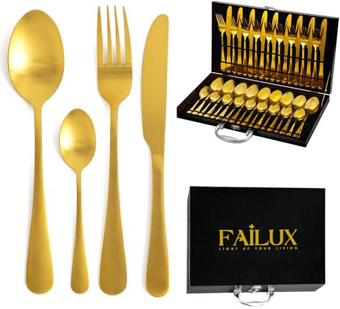36-Piece Gold Cutlery Set,Stainless Steel Cutlery Set for 9 People–Elegant Cutlery Sets with Knives - Forks Set, Dinner and Tea Spoons Sets-Ideal for Home,Party and Restaurant