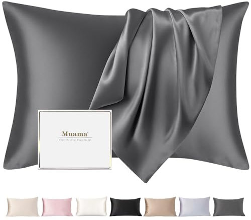 Muama Seidenkissenbezug 40x80cm für Haar und Haut mit verstecktem Reißverschluss, Kissenbezüge aus Seide Kissenbezug 40x80 Kopfkissenbezug Silk Pillowcase, 1 Stück (Anthrazit)