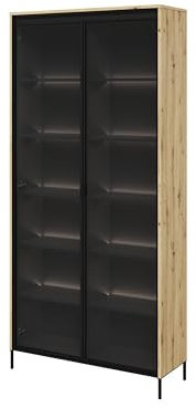 Trend TR-07 Vitrine Glas zweitürige mit Regalen und LED Beleuchtung (Eiche Artisan)