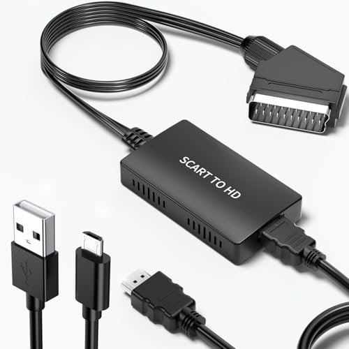 Gulemfy Adattatore Scart HDMI, Convertitore Scart a HDMI con Cavi HDMI, Full HD 720P/1080P Adattatore per HDTV STB Xbox PS3 Sky Blu-ray