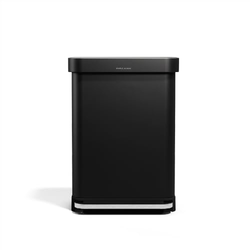 simplehuman Rectangular Pedal Bin, 55L Kitchen Bin, Liner Rim System, Liner Pocket®, 150,000-Step Pedal, Lid Shox® Silent Close, Matte Black Steel