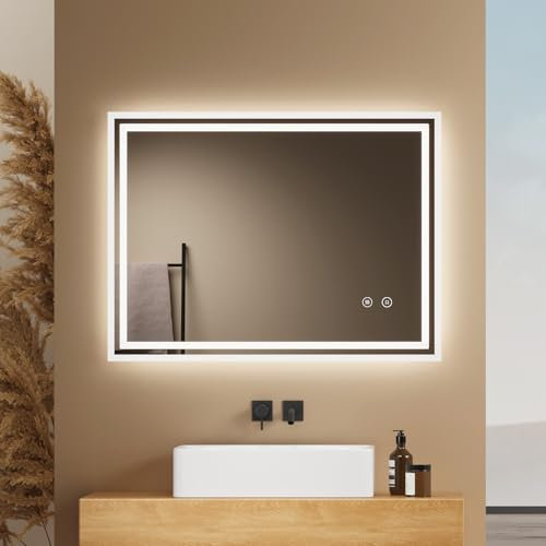 EMKE Badspiegel mit Beleuchtung 80x60cm, Badezimmerspiegel mit Touch, Antibeschlag, Kaltweiß Licht dimmbar, Speicherfunktion und automatischer Abschaltung nach 3 Stunden, ideal für Badezimmer