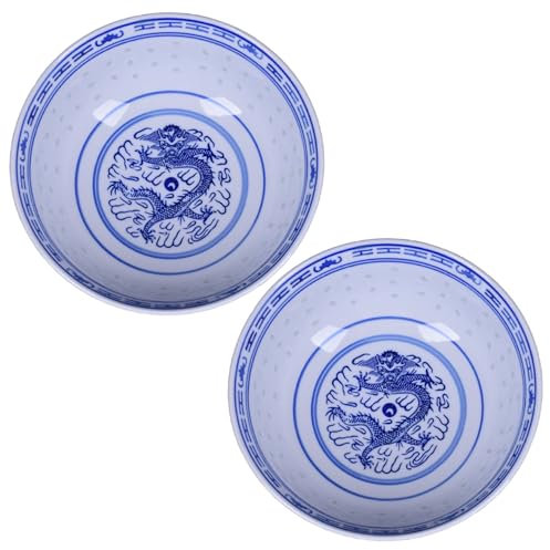 DAGLLGEW 2Pcs Ramen Noodle Bowl Blue and White Porcelain Chinese Soup Bowls 800ml Large Ceramic Rice Bowl for Dessert Soup Cereal Rice and More