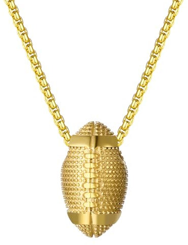 JewelryWe Rugbyball Sport Halskette Edelstahl Farbige Kette mit 3D Rugby Ball Fußball Anhänger Ballsport Schmuck Geschenk für Herren Damen Teenager Jungen Mädchen