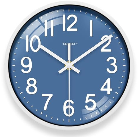 TAHEAT 20cm Kleine Blaue Wanduhr, Batteriebetriebene Quarzuhr, Leise Ohne Ticken, Moderne Dekorative Uhr für Küche, Wohnzimmer, Schlafzimmer, Badezimmer, Haus und Büro