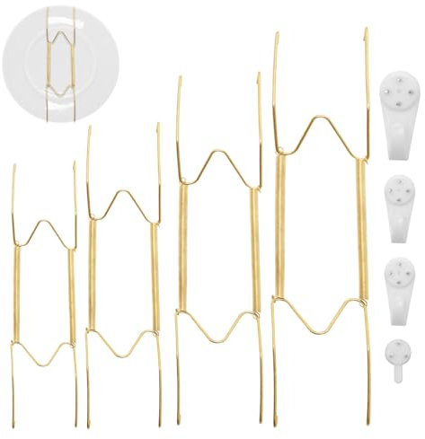 4 Pcs Plate Hangers for Walls, Plate Wall Mount Stainless Steel, Plate Holder for Wall Spring with 4 Non-Marking Nails for Decorative Artwork (1 Each 6.8.10.12 inches)