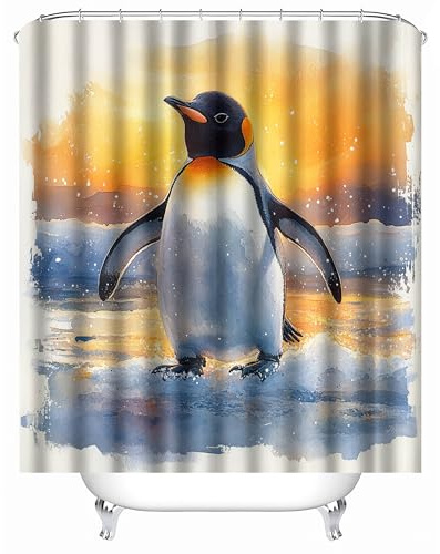 Generisch Pinguin Duschvorhang 200x220 cm Wasserdicht & Anti-Schimmel - Antarktis Tiere Pinguine aus Premium-Polyester für Badewanne und Badezimmer mit 16 Haken + Heimdekoration