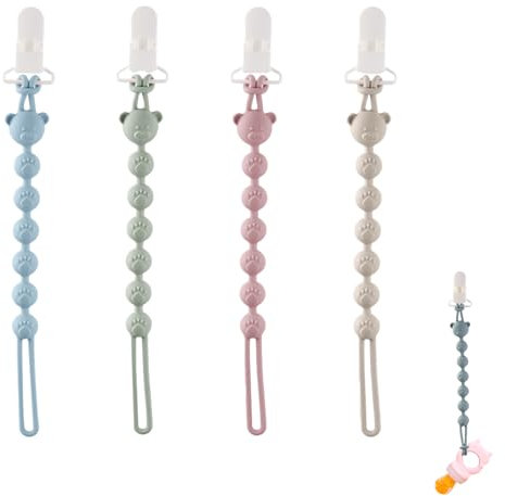 Catenella Portaciuccio in Silicone, Confezione Da 4 Catenelle Per Ciuccio Con Clip Di Sicurezza, Portaciuccio Per Bambini E Bambine Facile Da Pulire, Senza BPA Aiuto Per La Dentizione Del