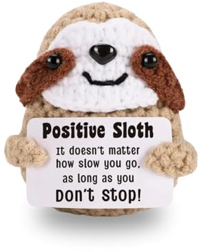 CAVERZ Positives Faultier Geschenk, Handgehäkeltes Kuscheltier mit Motivationskarte | Emotional Support Tier für Stressabbau & Mental Health | Pocket Hug Faultier für Selbstliebe & Geduld