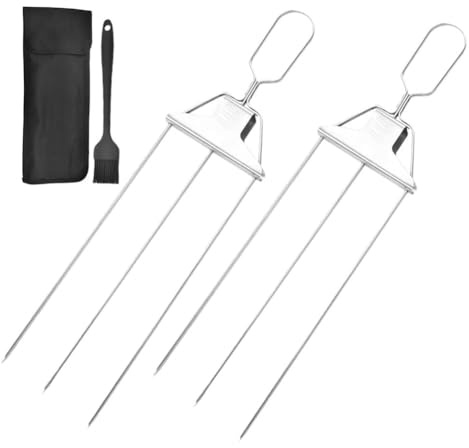 Puthernm Forchetta da Barbecue a Tre Denti Forchetta per Barbecue Semi-Automatica Barbecue Domestico Ago Barbecue Kebab