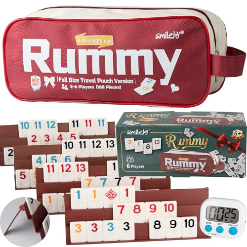 Smilejoy Rummy Cube 6 Spieler Edition, Reise-Rami-Spielset in voller Größe mit Canvas-Reisetasche, klassisches Brettspiel für Erwachsene und Kinder | 160 Fliesen | 6 Spielständer