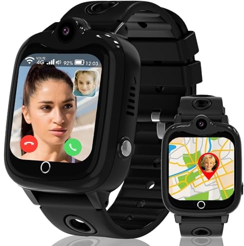 ELEJAFE Smartwatch Kinder mit SIM Karte, Kinder Smartwatch mit IP68 Wasserdicht, Schulmodus, Schrittzähler, Wecker, Spiel, 1,83 Smart Watch Kinderuhr Mädchen Jungen, Schwarz