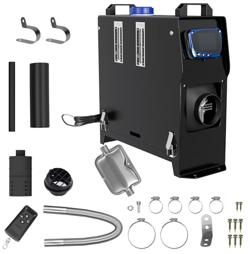 YRHome 8kW 12V Diesel Lufterhitzer Standheizung Diesel mit LCD, Fernbedienung & Schalldämpfer – Heizung für Auto, PKW, LKW, Wohnmobil, Boot, Anhänger Schwarz