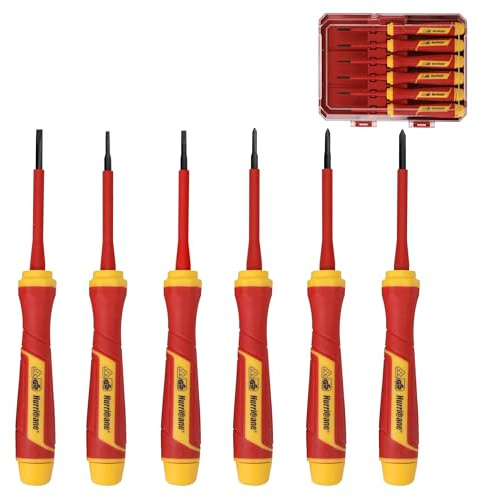 HURRICANE 6-Piece Precision Insulated Screwdriver Set, 1000V VDE Certified, PH000/PH00/PH0 & SL2.0/2.5/3.0mm, Cr-V Mini Electrician Screwdrivers for Electrical Repair