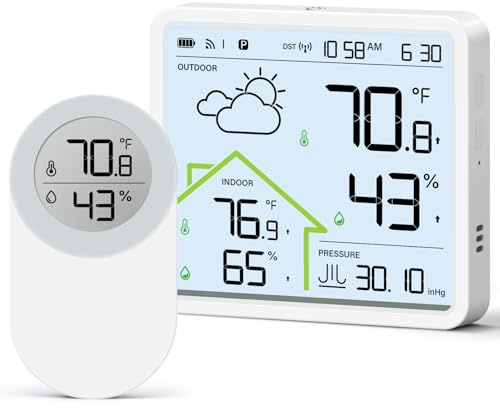 Wireless Weather Station, Indoor Outdoor Thermometer with 4.3 Display | Temperature Humidity Meter with Atomic Clock, Weather Forecast, Temp, Humidity, Barometric, Adjustable Backlight