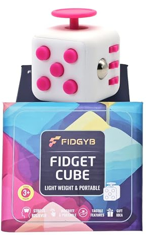 FIDGYB Cube Fidget Stress Relief Toy for Adults & Kids, Smooth, Quiet Sensory Toy for Anxiety, Focus & ADHD Idea[WHI_Pink]