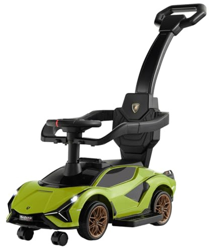 Maxmass 3-in-1 Ride on Push Car, Licensed Lamborghini Toddler Sliding Walker with Removable Guardrails, Music, Headlights and Underneath Storage, Kids Push Along Sit on Car for 18-60 Months (Green)