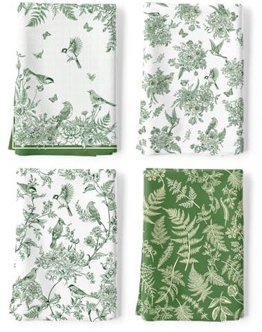 Arquiel 4 Piezas Paños de Cocina Verde Chinería Flores Toallas de Cocina Suaves Absorbentes Toallas de Té Toallas de Barra decoración de Cocina Limpieza, 48 X 70 cm