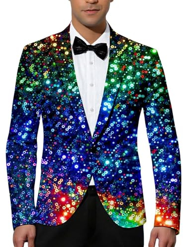 Luadnysin Glitzer Sakko Herren Pailletten Blazer Smoking Silvester Anzugjacke Party Festlich Karneval Kostüm Mantel Langarm Jackett Slim Fit Fasching Anzüge & Sakkos Für