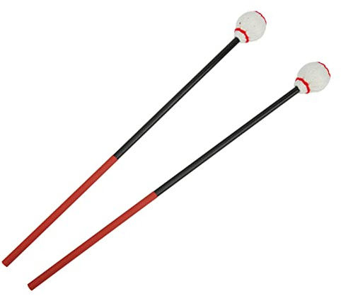 Marimba Mallets | Carbon Fiber & Cotton Thread Drum Sticks for Bass Percussion/School Band | Medium Hard Round Head for Clear Sound (whitehead)