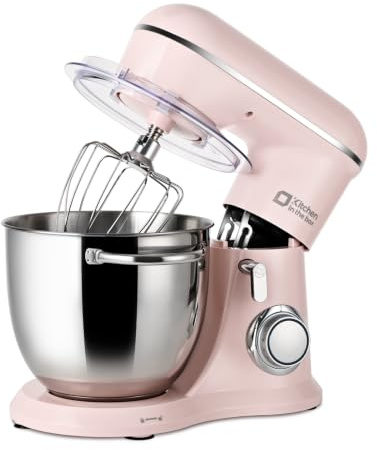 Robot Pâtissier 1300W avec Bol Inox 5L, 10 Vitesses + Pulse, Robot de Cuisine Multifonction avec Fouet, Batteur et Crochet Pétrisseur, Idéal pour Pain Maison, Pizza, Gâteaux et Pâtisserie (Rose)
