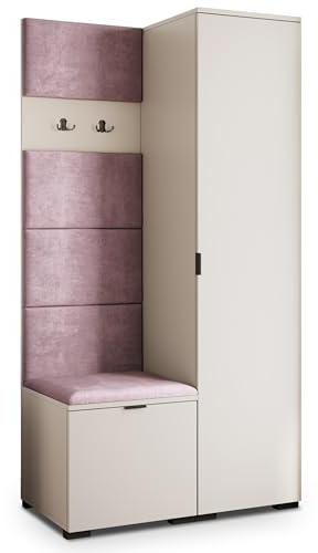 Masseno Flugarderoben Set Lori, Kleiderschrank-Set mit Sitzbank, Garderobenschrank Flur mit 3 Regalböden, Kaschmir