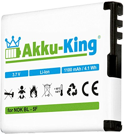 Akku-King Akku kompatibel mit Nokia BL-5F, BL-5FA Li-Ion 1100mAh - für N78, N95, N96, N93i, E62, E65, 6210 Navigator, 6290, X5-01