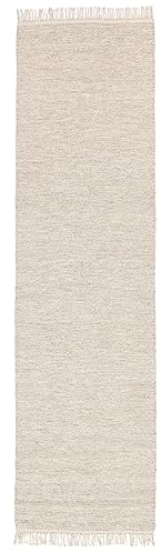 RugVista Melange Kurzflor Teppich, 80 x 300 cm, Läufer, Moderner Kelim, Wolle, Für Flur, Schlafzimmer, Küche, Wohnzimmer, Sand, Beige