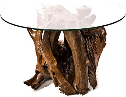 Windalf Rustikaler Design Natur Couchtisch Zara 63 cm Hoher Kafee-Tisch Beistelltisch Abstelltisch Couchtisch Handarbeit aus Wurzelholz