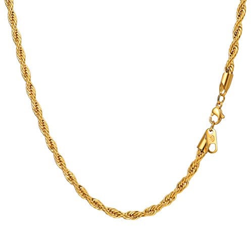 PROSTEEL Mens Gold Chain 3mm Gold Plated Rope Necklace Hiphop Rock Jewelry