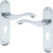 Full Door Set of Internal Europa Door Handles Polished Chrome with Euro Profile Lock Includes Handles, Spindle & Fixtures - Modern Interior Lever Latch on Plate