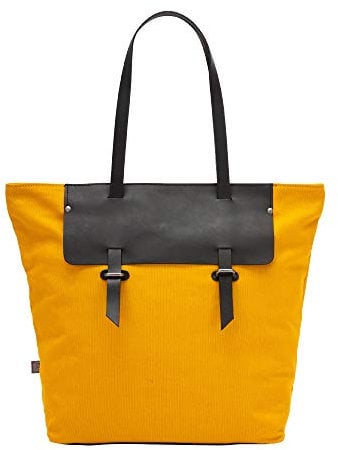 DUDU Tote Shopper Tasche Damen aus Leder und Canvas Bicolor Shopping Bag Gross mit Reissverschluss Gelb
