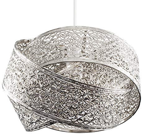 MiniSun | Modern Brushed Chrome Intertwined Rings Design Ceiling Light Shade | Pendant Lights, Home Décor & Improvement Essential | 300cm Shade Width