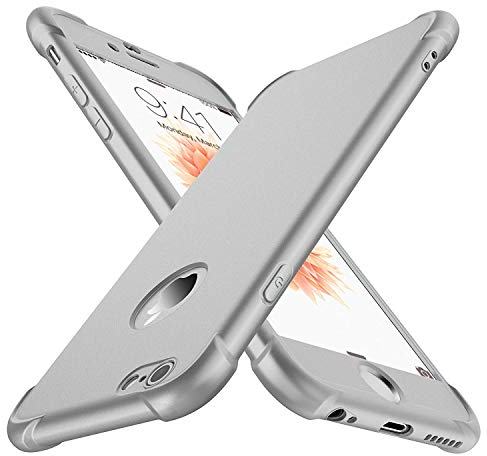 ORETECH Compatible with iPhone 6/6s Case with [2 Pack 9H Tempered Glass Screen Protector] 360 Shockproof Ultra-Thin Anti-Scratch Hard PC Silicone TPU Bumper Rubber Phone Case Cover - Silver