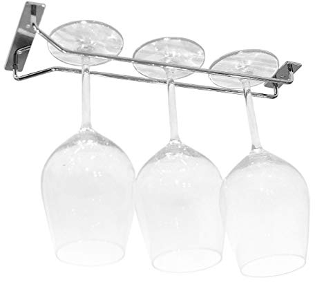 BSM Marketing Chrome Cabinet and Bar Wine Glass Holder Hanging Rack Storage Rail Low Profile (13 33cm)