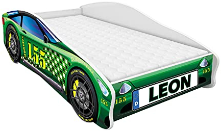 ACMA Kinderbett Autobett Auto Junior mit Lattenrost und Matratze 140x70 160x80 180x80 (160x80, 5 + Name)