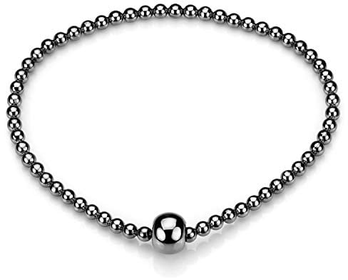 MATERIA Damen Kugel Armband schwarz elastisch - 925 Silber Stretcharmband rhodiniert 18,5cm mit Geschenk-Box SA-86