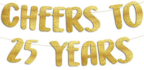 Goldfarbenes Glitzerbanner zum 25. Jahrestag und Geburtstag, Party-Dekoration