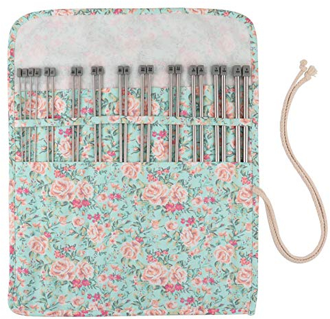 Coopay Knitting Needles Set, Knitting Needle Roll, Metal Knitting Needles Set with Case, 11 Pairs of Stainless Steel Long Knitting Pins and Large Storage Bag, for Beginners Adults, 35 cm/13.8 inch