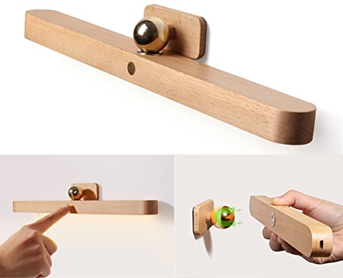ACMHNC LED Bad Spiegelleuchte mit Schalter, 4000K Holz Badezimmer Wandlampe Batteriebetrieben, Touch Dimmbar Magnetische Schranklicht kabellos & 360° Schwenk, für Nachttisch Flur Treppehte