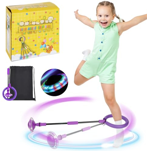 Swing Wheel mit Lichtrad, Blinkender Sprungball, Springring Fußkreisel, Faltbarer Flash Jumping Ball Kinder, Lila Knöchelsprungball Springender Ball, Fettverbrennungsspiel für Kinder und Erwachsene
