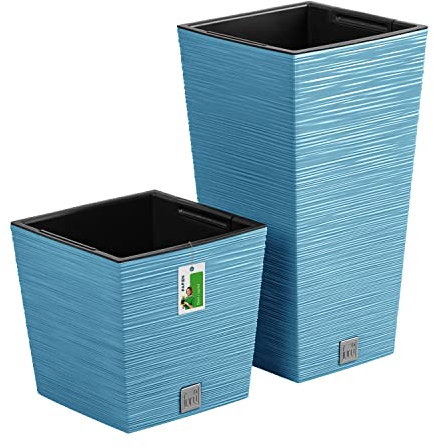 Pots de fleurs avec insert 2 en 1 – Hauteur : 45 cm – 23,5 cm – Pots de fleurs d'inspiration naturelle – Composition haute et basse de pots de fleurs – Bleu