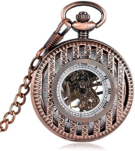 HODAGES Taschenuhr, Taschenuhr, Roségold, Streifen, Handaufzug, mechanische Taschenuhren für Männer, Frauen, Vater, Mutter, Retro-Anhänger, Geschenkartikelkette