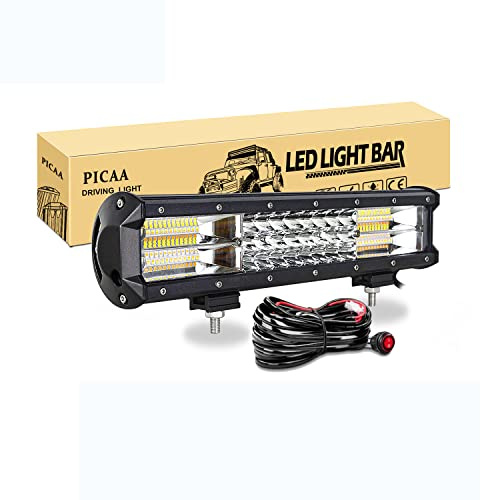PICAA Led Arbeitsscheinwerfer 15 Zoll 38CM 216W Led Lichtbalken 12V, Led Zusatzscheinwerfer Bar Spot Flutlicht Kombination für SUV Offroad ATV UTV Traktor 4x4 Auto Bernstein Weiß 3000K 6000K